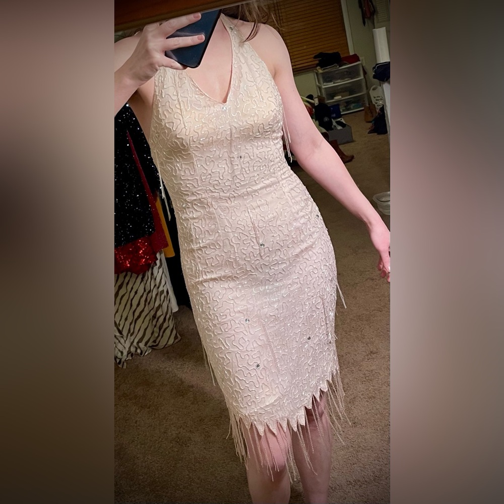 Vintage formal beaded cream dress. Daval Designs by Samir Suri, size Small
